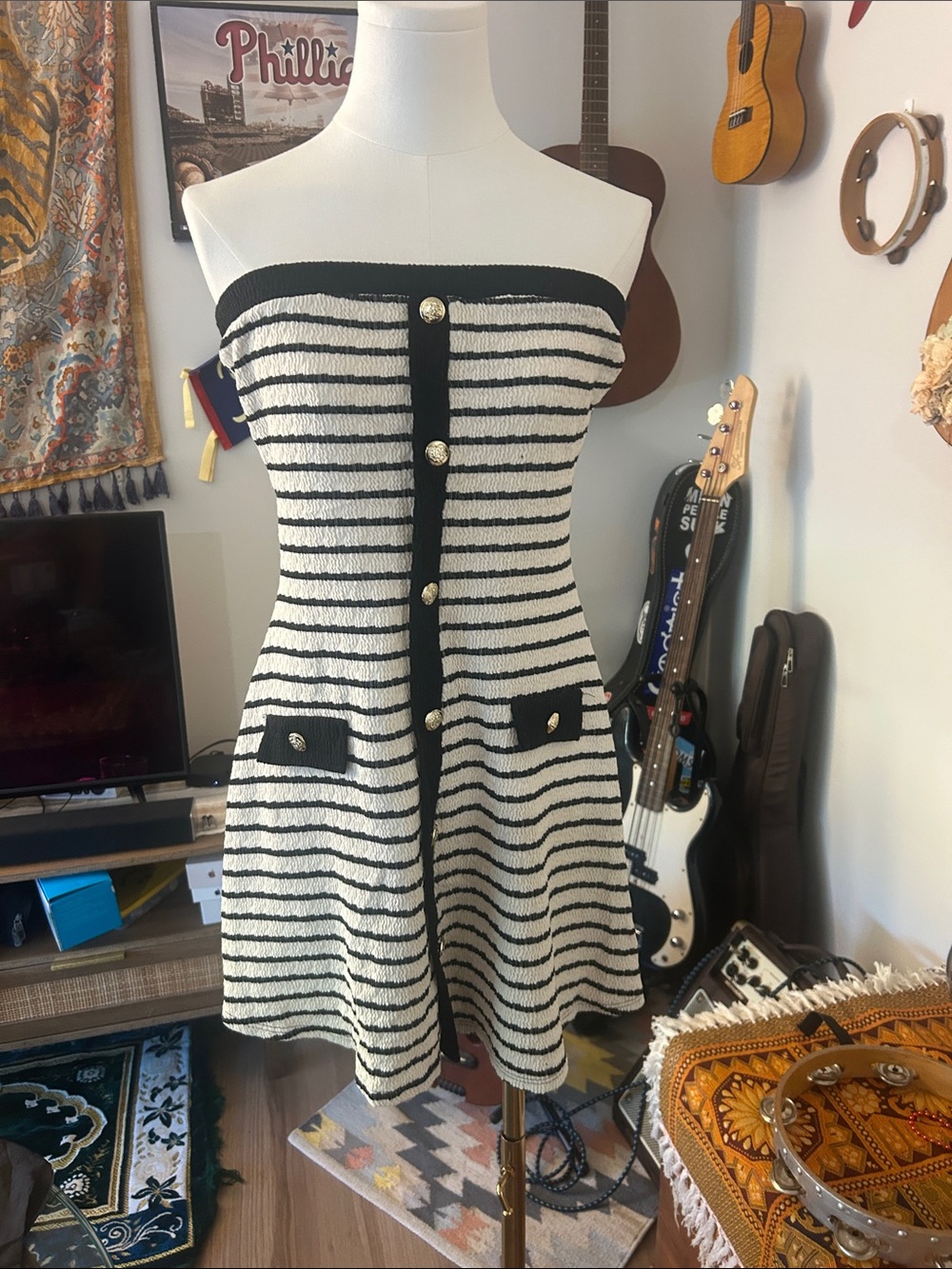 Set of 2 BW Striped and Blue Striped Strapless Knit Dress